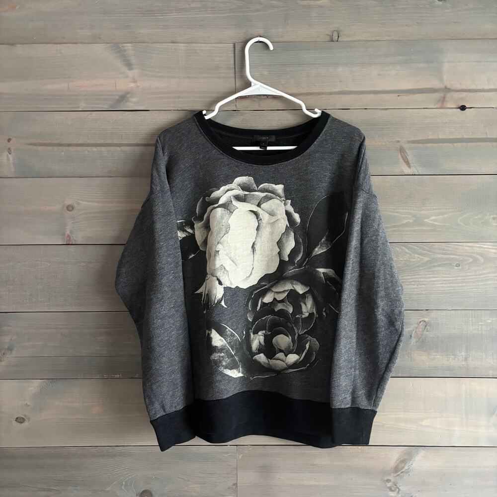 J.CREW | "Exploded Floral" Oversized Gray Sweatshirt 100% Cotton Sz Small